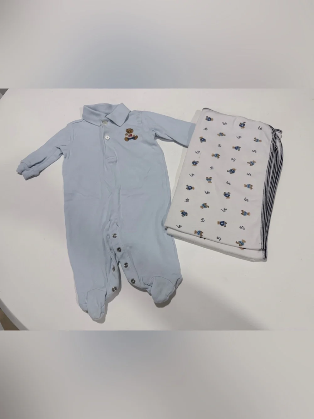 Ralph Lauren Baby Blue Polo Sweater with Polo Bear Embroidery